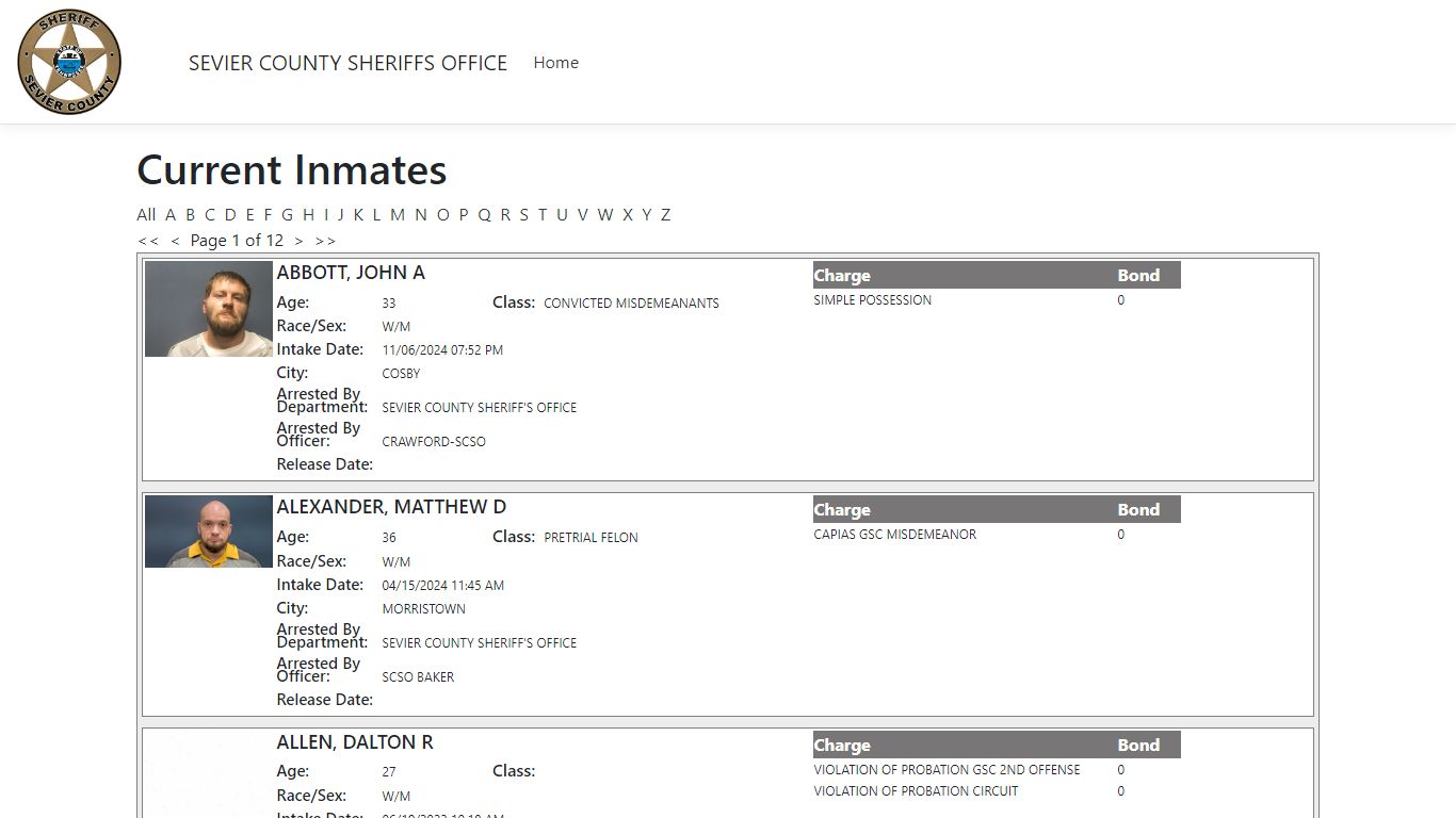 Inmates - ISOMS Portal - Sevier County, Tennessee